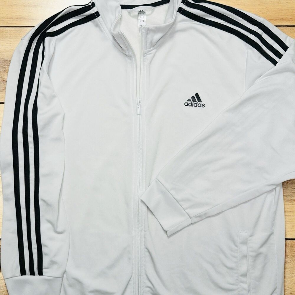 Adidas Mens Track Jacket 3 Stripe Full Zip White with Black Stripes Mens XL Y2K
